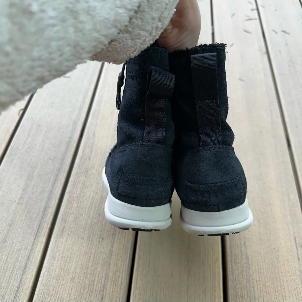 Sorel Explorer Side Zip Suede Black Boots Waterproof Faux Fur Lined Size 7 Women